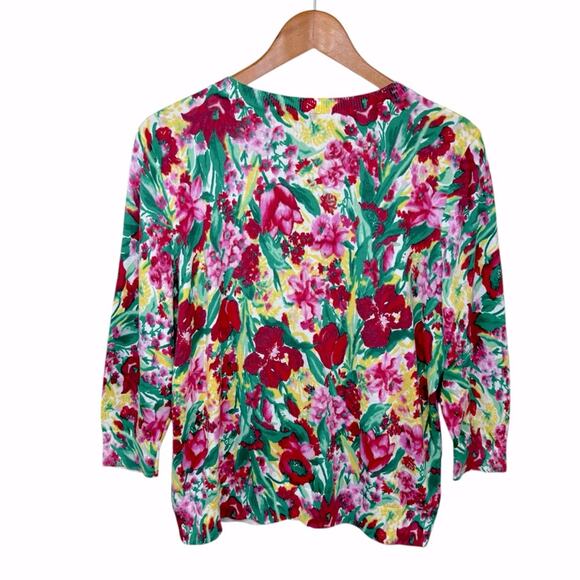 TALBOTS Charming Cardigan Button Front Spring Floral Multicolor Size XLP - Picture 2 of 13